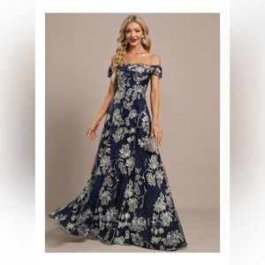 A-line Off-Shoulder Maxi Lace Floral Evening Dress With Sequins - Never used